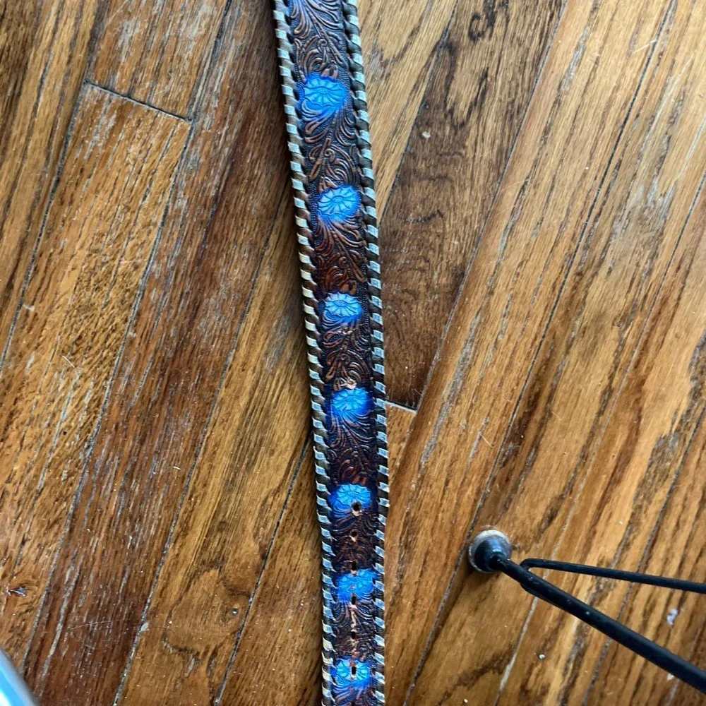 amazing handpainted cowboy western deer buckle belt blue  display picture 1